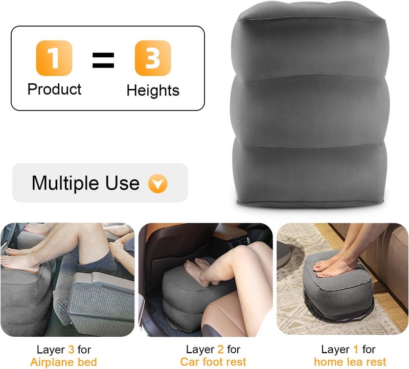 Maliton Inflatable Foot Rest Pillow for Air Travel, Toddler Airplane Travel Essentials, Car Seat Foot Rest for Kids, Adjustable Height Leg Rest Pillow for Airplane, Home, Office(Dark Grey, 2 Pack) - Image 3